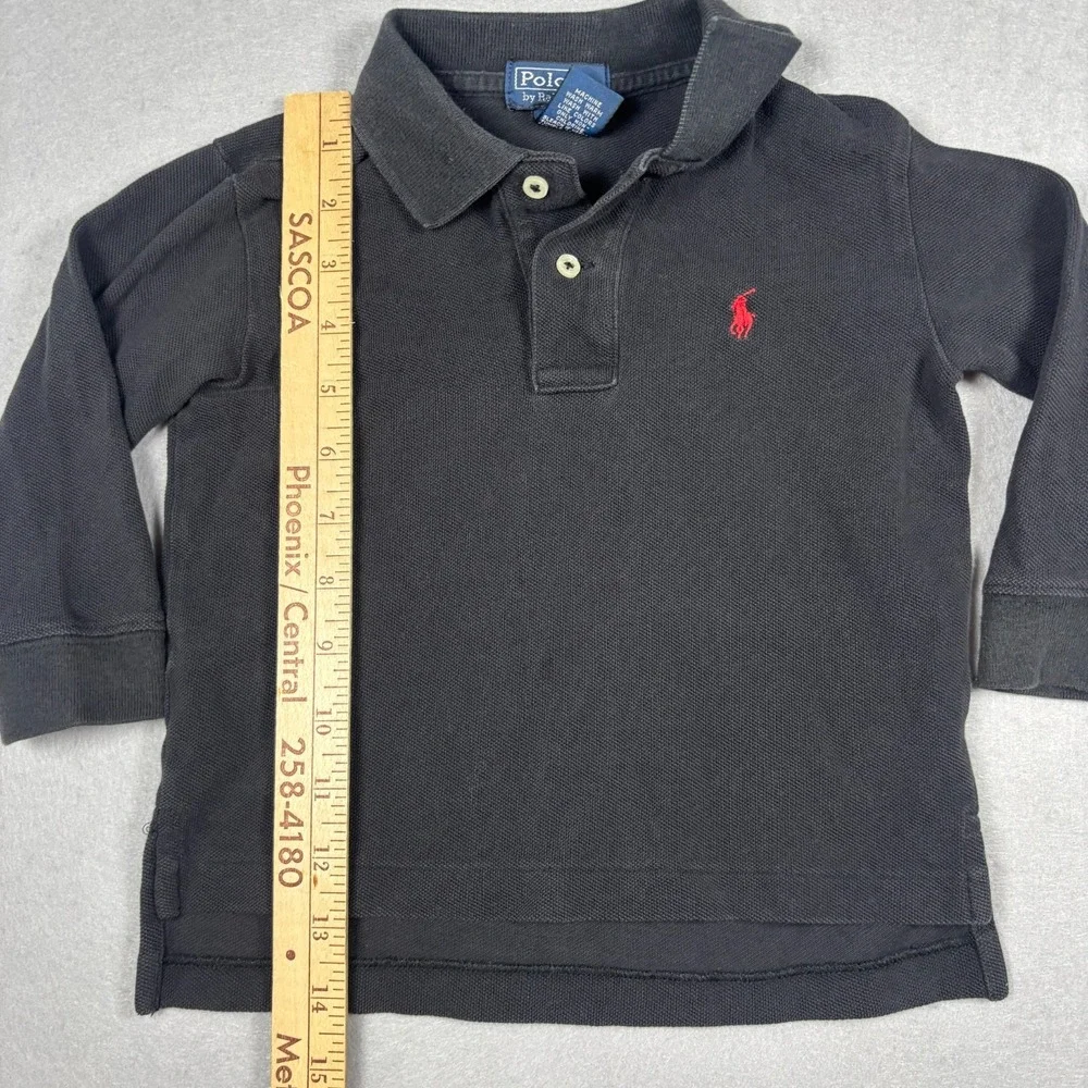 Polo Ralph Lauren Toddler Boys 2/2T Black Long Sleeve Polo Shirt Red Pony Cotton